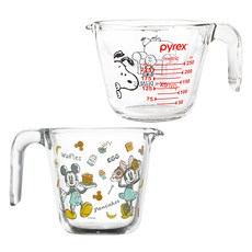 파이렉스 내열유리 디즈니 굿모닝미키 계량컵 500ml + 스누피 250ml 2종 세트, 투명, 1세트