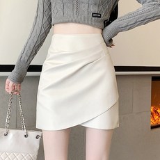 ViVEMO 側邊抓皺皮革迷你裙 07234