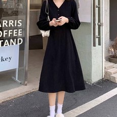 메이첼 여성용 코듀로이 브이넥 A라인 미디원피스 13620 빅사이즈 포함