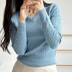 토마토팩토리 여성용 밀로스 하객룩 케이블 브이넥 꽈배기 니트