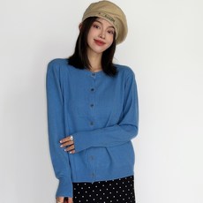 더시럽 여성용 기본 단색 라운드넥 긴팔 니트 가디건