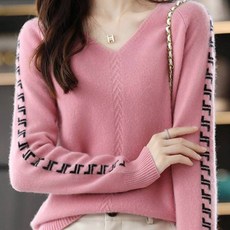 페이퍼먼츠 여성용 포근 브이넥 패턴 긴팔 니트 23188