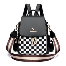 WeiSenDaiShu 女款輕亮格紋後背包, 黑色