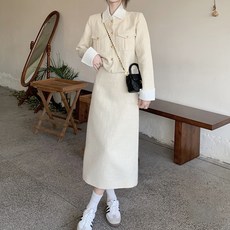 Paperments 翻領短版外套簡約中長裙兩件式套裝 23358