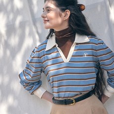 yournamehere 女款幸福翻領多色條紋T恤