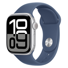 Apple 애플워치 10 GPS+Cellular, 42mm, 알루미늄, 실버 / 데님 스포츠 밴드, M/L
