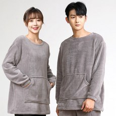 TURNKEY 男女通用 大尺碼 超細纖維 絨毛 貂毛 寬鬆版型 居家服 睡眠 T恤 FW-3191, 灰色