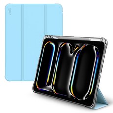 랩씨 태블릿PC 클리어 스마트커버 펜슬 수납 슬림핏 케이스, 파스텔블루