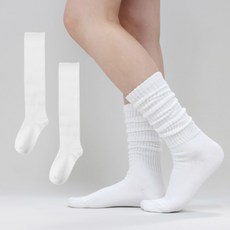 IZILEG 女款圓頭羅紋褶皺寬鬆襪套及膝襪 2雙組