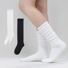 Izileg 女款圓筒羅紋褶皺寬鬆暖腿襪套過膝襪 2雙組