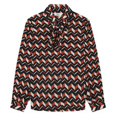 베스띠벨리 여성용 셰브런 패턴 리본 블라우스 BJBAI2414