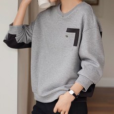 아뗄릭 캐주얼 라운드넥 포켓 투톤 긴팔 맨투맨 T 14434