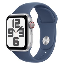 Apple 정품 2024 애플워치 SE 2세대 알루미늄 케이스, 실버 데님 스포츠 밴드 M/L, 40mm, Cellular, 실버 / 데님 스포츠 밴드, M/L