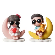 Morningscent 可愛迷你少年少女情侶擺飾, 坐在月亮上的情侶