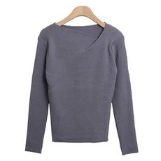 린다샵 여성용 라르빌 보트넥 언발 잔골지 긴팔 슬림핏 니트 티셔츠 cpnt5541k48