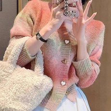 Paperments 女款V領愛心鈕扣多彩針織開襟衫 22937