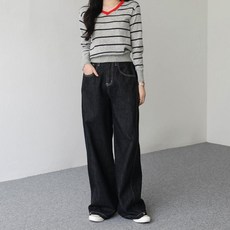Pippin 女款不褪色下擺按釦寬版牛仔長褲 稍短款 #710494