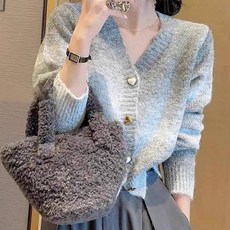 Paperments 女款V領愛心鈕扣彩色毛衣開襟衫 22937
