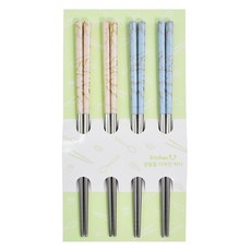 키친유 골드마블 스텐 젓가락 세트, 아이보리 + 블루, 1세트, 젓가락 4p