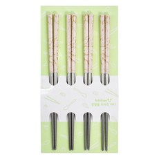 키친유 골드마블 스텐 젓가락 4벌 세트, 아이보리, 1세트, 젓가락 4p