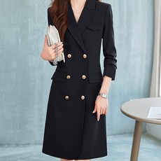 Papermints 雙翻領西裝式中長版洋裝 23075 T 含大尺碼, 黑色