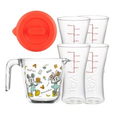 파이렉스 디즈니 내열유리 굿모닝미키 계량컵 500ml + 뚜껑 + 계량맥주컵 450ml x 4p 세트, 혼합색상, 1세트