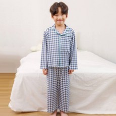 마벨슈슈 아동용 네이비깅엄 소프트웜 보온 파자마 상하의 세트