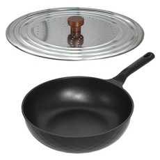 Kitchen-Art IH感應不沾平底炒鍋 黑色+木柄不鏽鋼孔蓋, 1組, 30cm