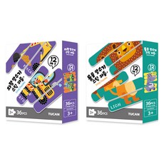 투칸 동물 + 차량 스틱 퍼즐 2종 세트, 혼합색상, 36피스, 1개