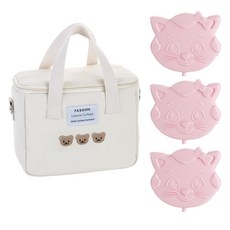 플라라 곰돌이 쿨러백 + 고양이 아이스팩 3p 세트, 아이보리(쿨러백 ), 핑크(아이스팩)