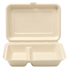 牛皮紙2格紙漿一次性餐盒B-002, 1個, 50入