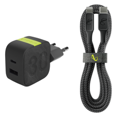 인피니티랩 2포트 멀티 고속충전기 어댑터 30W + C타입 케이블 100W 세트, 블랙, 1세트