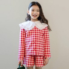 ILoveJ 女童 O Global 格紋櫻桃開襟衫