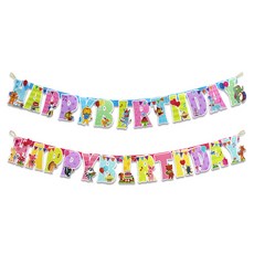 Maumdama 動物生日掛旗2件組, 粉紅色, 天空藍, 1套