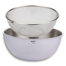 Munggeul不鏽鋼量杯 大型 混合碗 紫色+篩網組, 1組, 攪拌碗+托盤