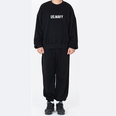 오에타 USNAVY 더블 프리미엄 코튼 오버핏 맨투맨 + 와이드 조깅 팬츠 세트
