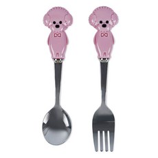 비숑 강아지 애니멀 커트러리 2종 세트 핑크, 1세트, 티스푼 + 티포크