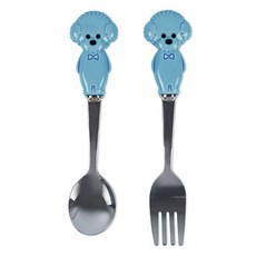 비숑 강아지 애니멀 커트러리 2종 세트 블루, 티스푼 + 티포크, 1세트