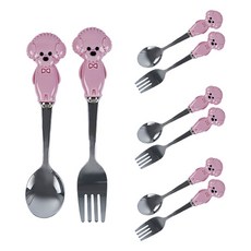 비숑 강아지 애니멀 커트러리 4종 세트 핑크, 4세트, 티스푼 + 티포크