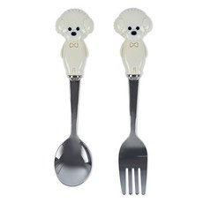 比熊犬狗狗動物餐具2件組 象牙白, 1套, 茶匙 + 茶叉