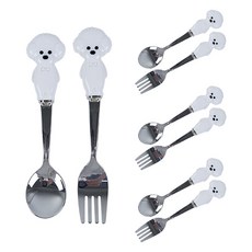 비숑 강아지 애니멀 커트러리 4종 세트 화이트, 4세트, 티스푼 + 티포크