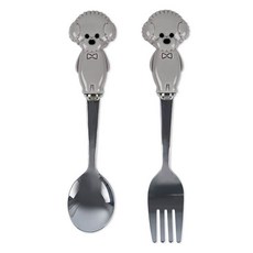 비숑 강아지 애니멀 커트러리 2종 세트 그레이, 1세트, 티스푼 + 티포크
