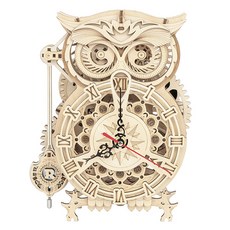 Robotime DIY木製貓頭鷹時鐘拼圖 LK503, 混合色