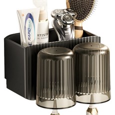 YUNCO 漱口杯浴室牙刷架 2孔, 1個, 黑色