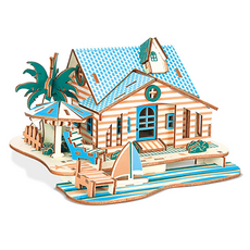 DIY 3D立體木製拼圖 村莊系列 假日別墅, 混合色, 86件, 1個