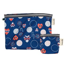 BEBE CHOUETTE 嬰兒防水藥+便當袋套裝, 愛心泡泡 海軍藍