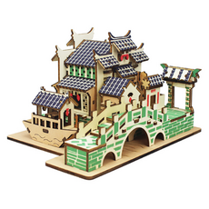 創意3D木造房屋模型拼圖 水鄉, 98件, 混色, 1個