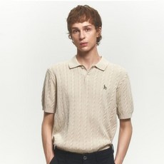 헤지스 남성용 아이코닉 면 강연 케이블 카라 반팔 니트 티셔츠