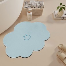 MF商店 微笑雲朵珪藻土腳踏墊, 天藍色