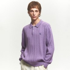 헤지스 남성용 아이코닉 면 강연 케이블 카라 긴팔 니트 티셔츠